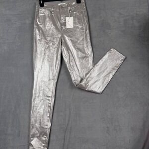Good American Good Waist Skinny Jeans Metallic Silver Coated GW18ST Womens 6/28